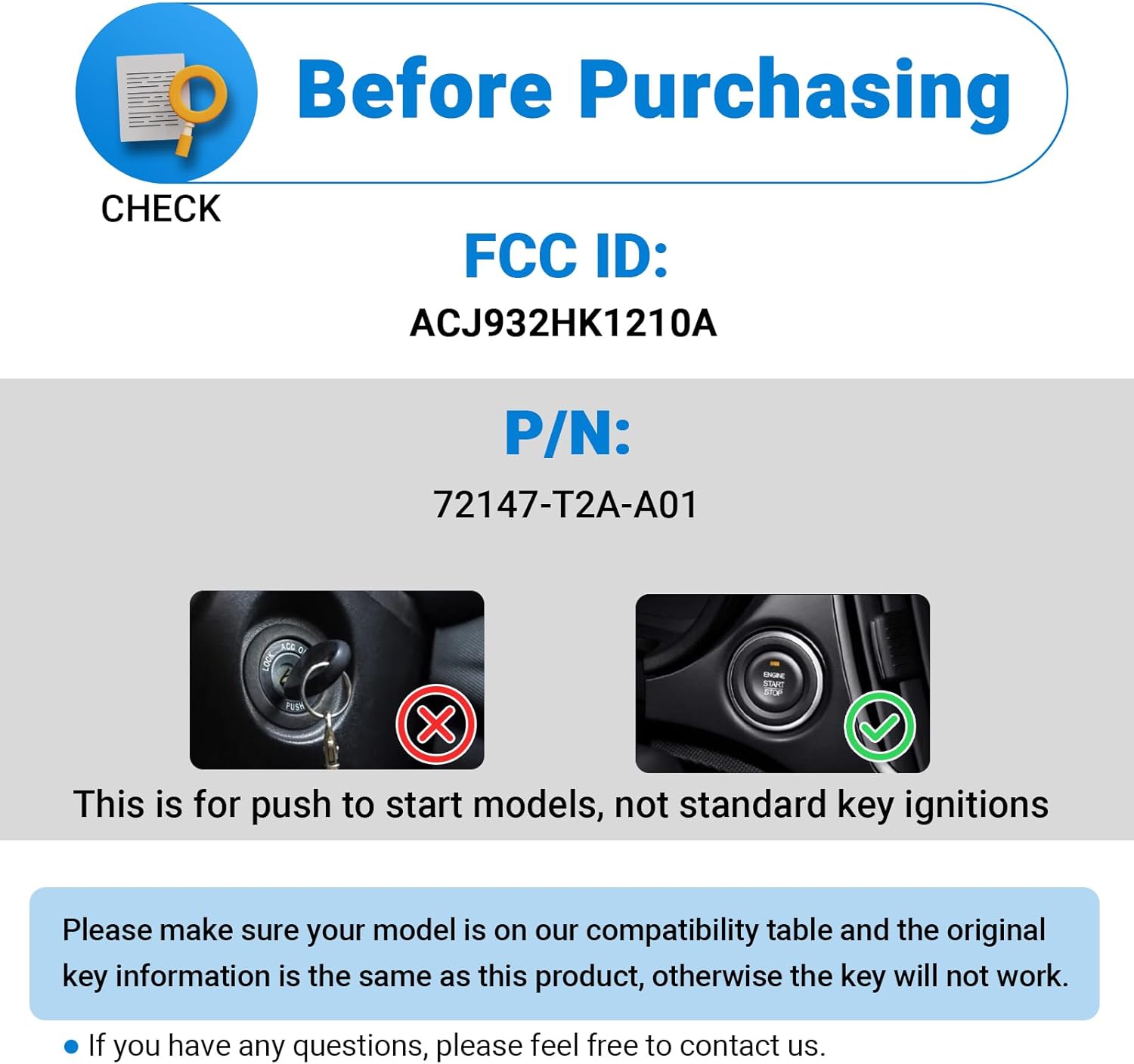 Key Fob Replacement Compatible with Honda 2013-2015 Accord 2014-2015 Civic Keyless Entry Remote Control ACJ932HK1210A (1-Pack)
