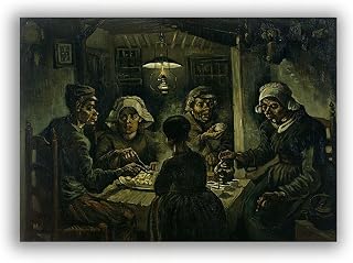 World Famous Paintings "The Potato Eaters" Oil Painting Reproduction Canvas Print Retro Wall Art Prints Artwork Picture for Home Office Wall Decor 20x28cm Frameless