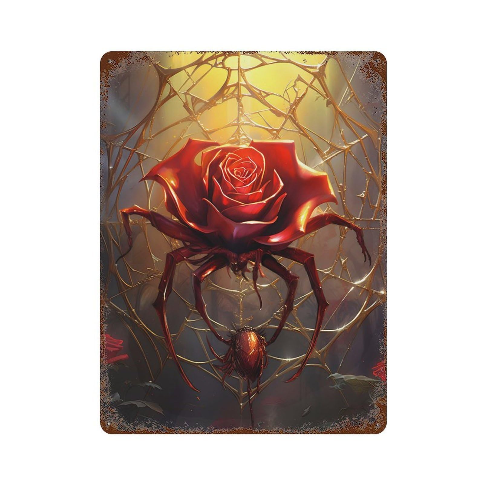 Rose Spider Decorative Tin Sign 15.7"x11.8", Rustic Home Decor for Garage, Pub Or Kitchen