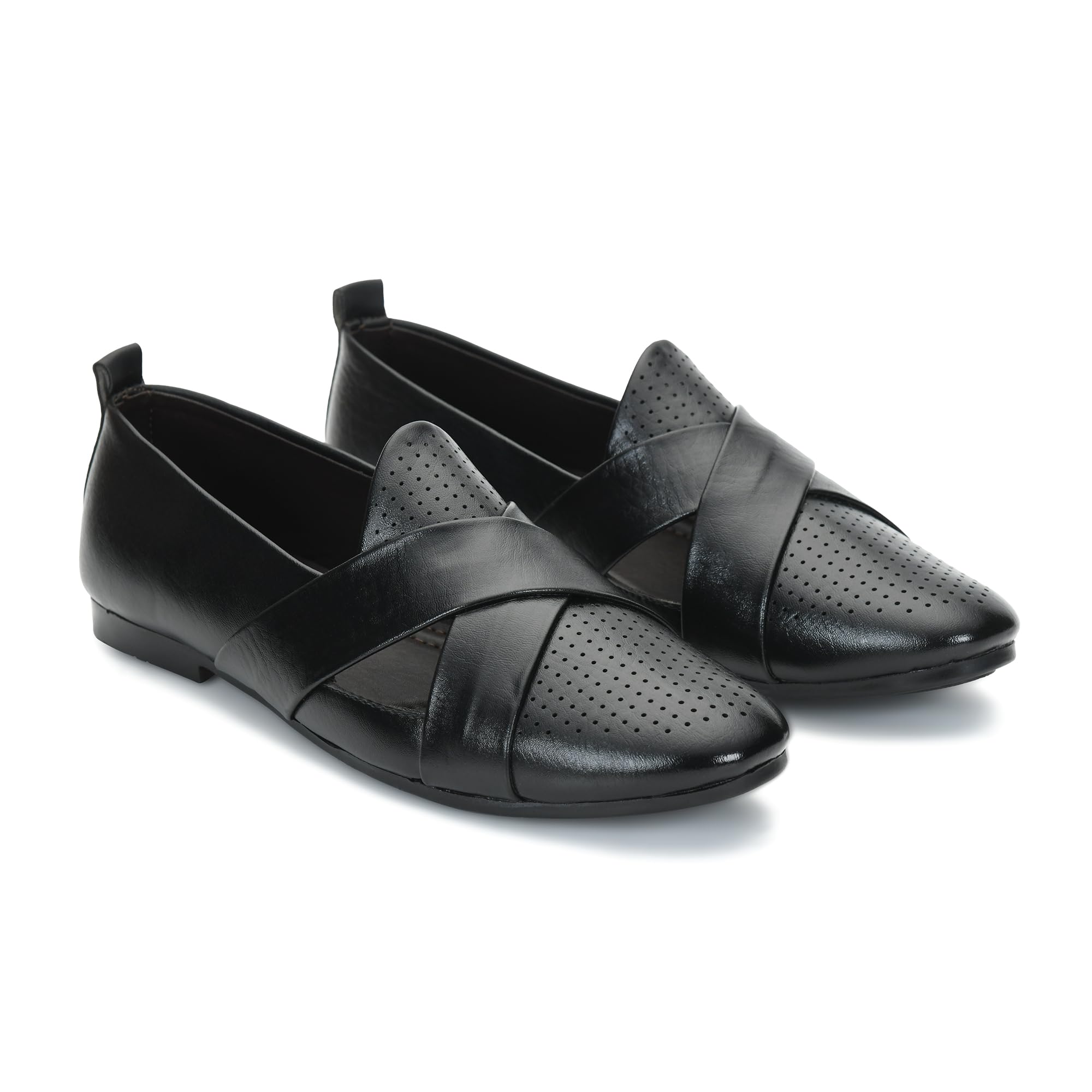 Ethnic Criss-Cross Slip-On Nagra Jutti with TPR Sole – Loafers for Men Casual Perforated Design Loafer Shoes for Men for Kurta & Festive Looks in Brown, Black & Tan-image-17