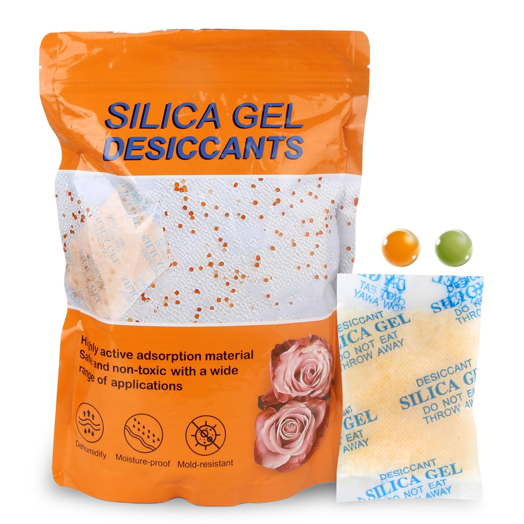 20g Silicagel Trockenmittel – 25 Stück, Lebensmittelecht, Mit Farbindikator, Regenerierbar