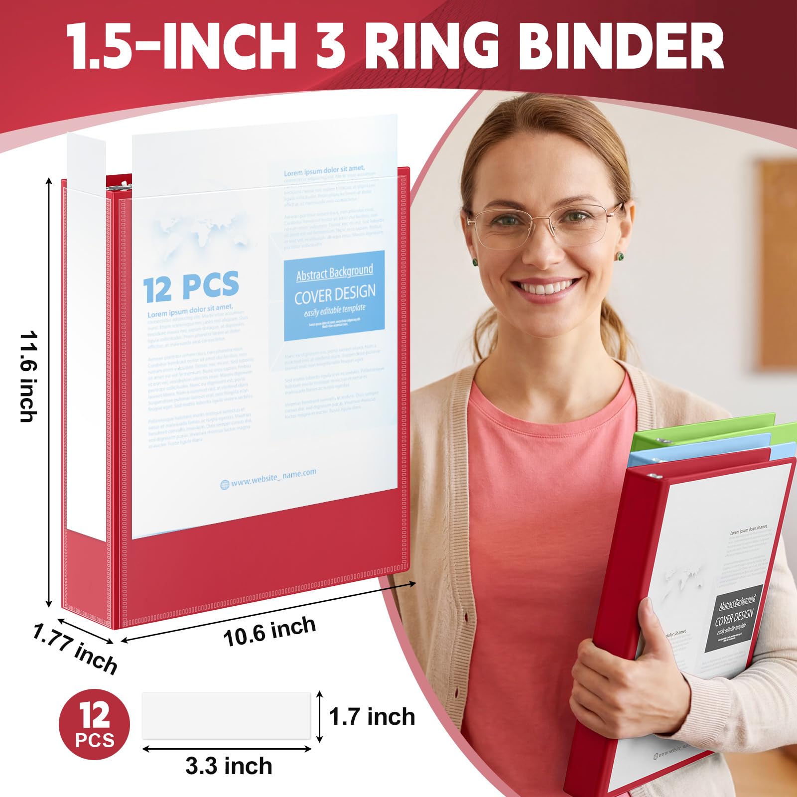 Henoyso Confezione da 12 raccoglitori flessibili in plastica da 3,8 cm, 3 anelli, copertina trasparente e dorso organizer versatile, 2 tasche, possono contenere 350 fogli 22,9 x 28 cm, raccoglitori