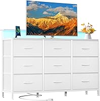 Vista 11 de DUMOS Mueble de TV con 8 cajones de tela, cómoda de 8 cajones con control de aplicación luces LED y estación de carga tipo C, torre de Marrón