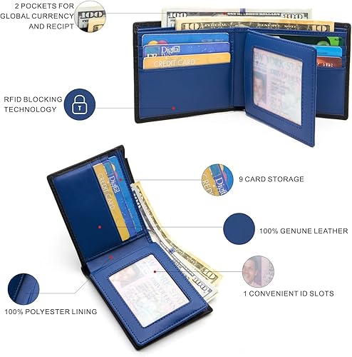 Miniatura 3 de ANDOILT Cartera delgada para hombre, de piel auténtica, bloqueo RFID, costuras ultra fuertes, elegantes carteras con ventana de identificación, L3