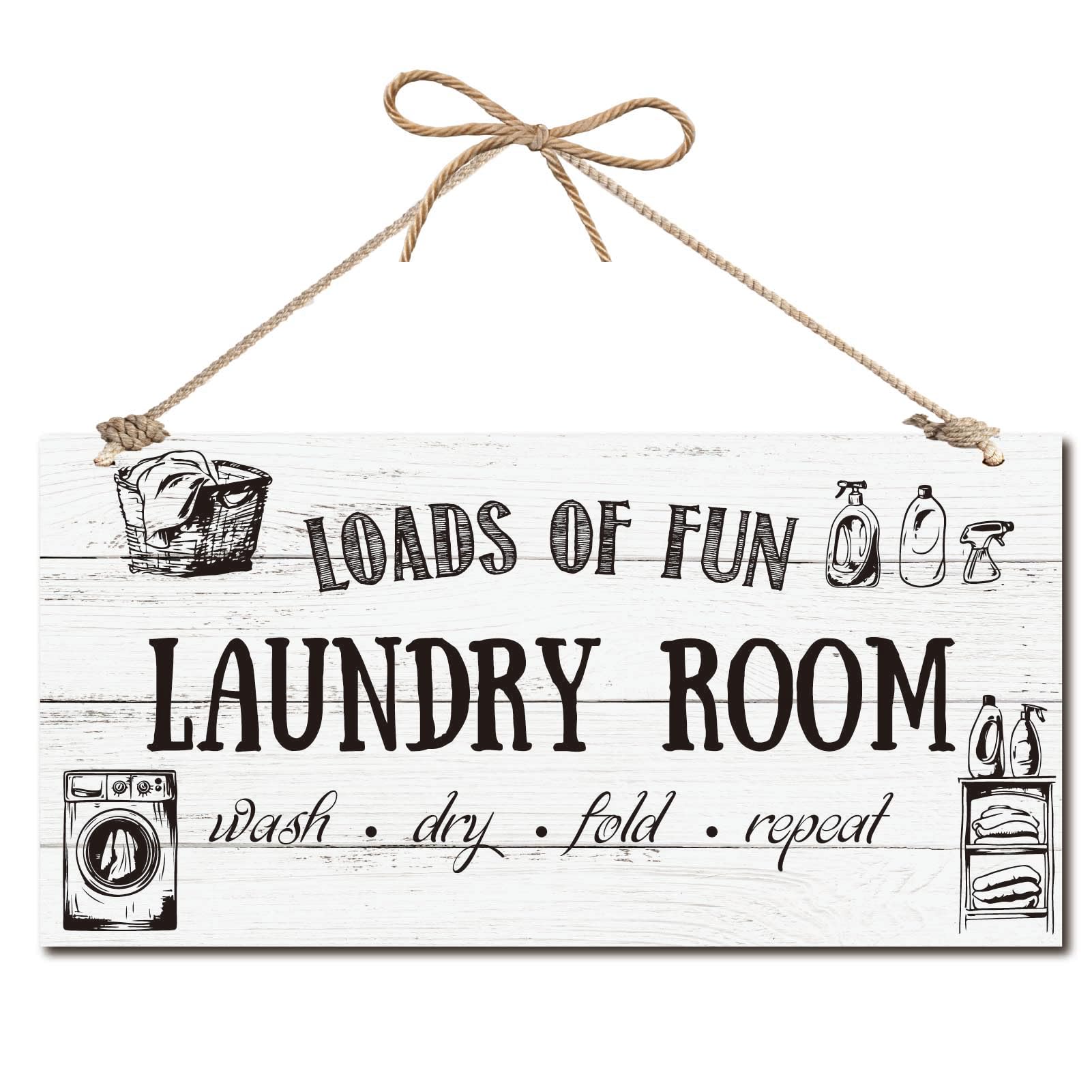 CREATCABIN Laundry Wood Hanging Sign Laundry Sign for Front Door Decor Wooden Rustic Farmhouse Sign Wall Hanging Plaque Decorative with Twine for Porch Background 12x6Inch-Loads of Fun Laundry Room