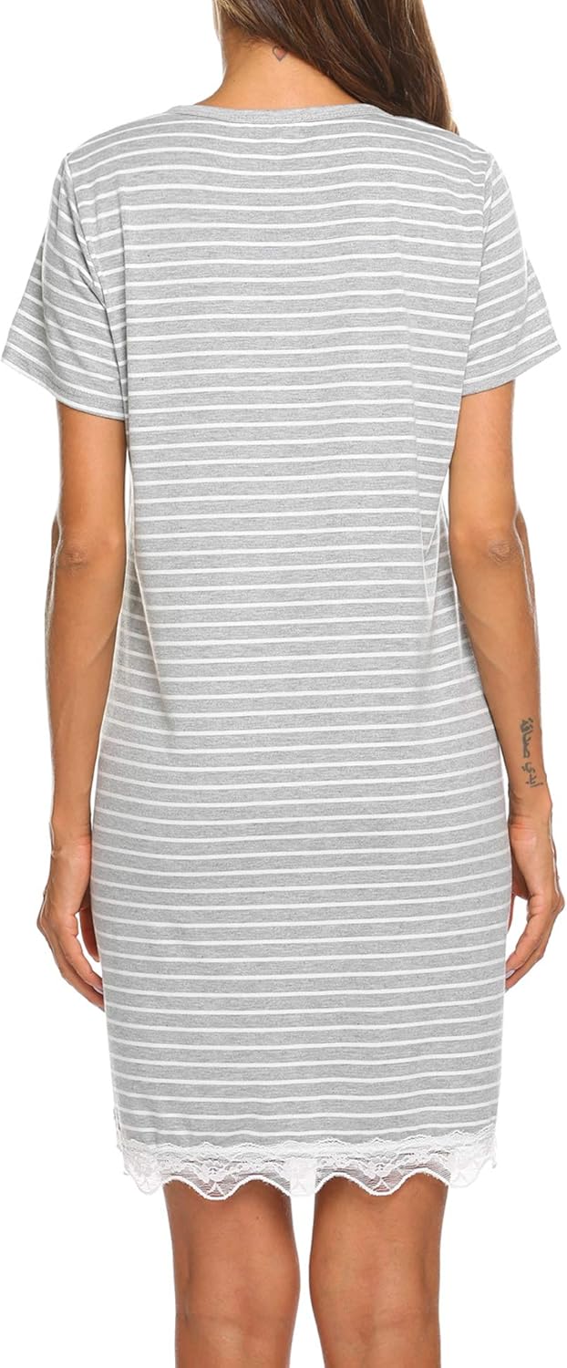 Ekouaer Women Striped Nightgowns Button Down Sleepshirts Short Sleeves Nightshirts - Image 4