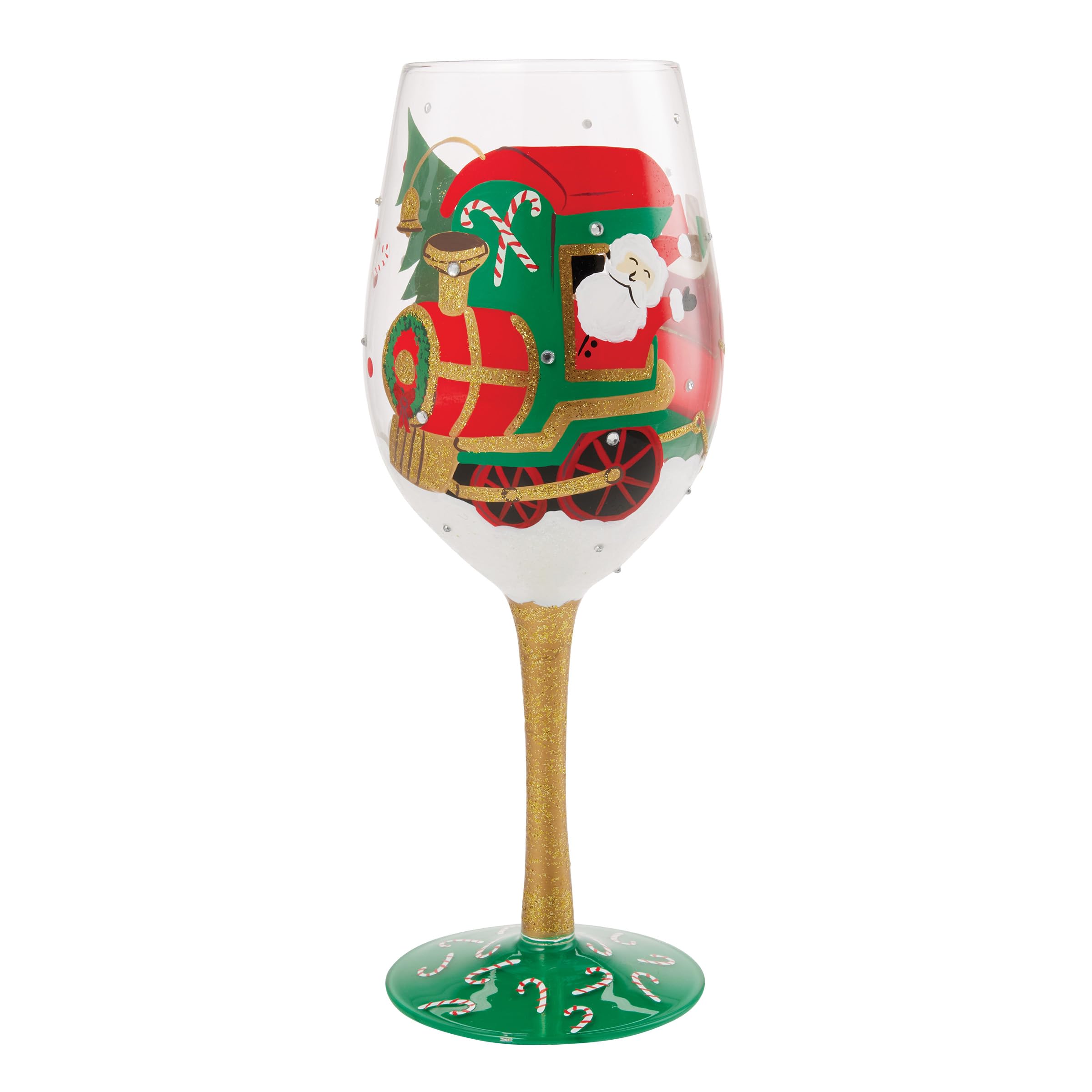 Verre à vin artisanal Lolita Santa in Train : le cadeau idéal peint à la main