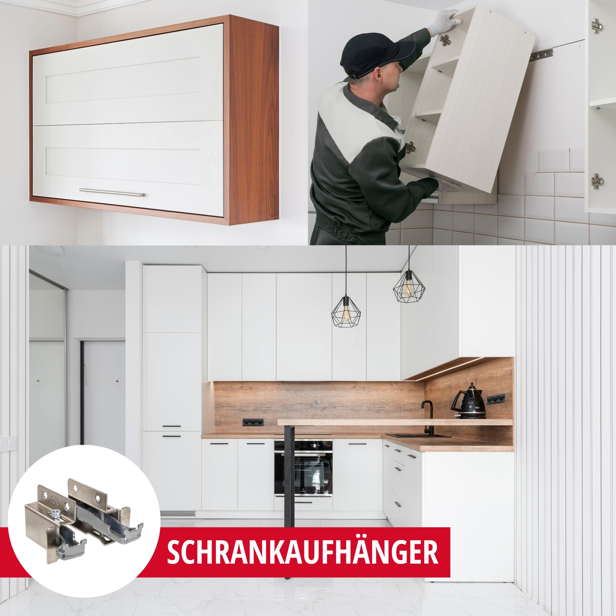 Gedotec Schrankaufhänger Metall Schrank-Aufhängung sichtbar Oberschrank | Tragkraft 100 kg | Stahl vernickelt | Küchenschrank-Halter zum Schrauben | 4 Paar (8 Stück) - Schrankhalter für Hängeschränke
