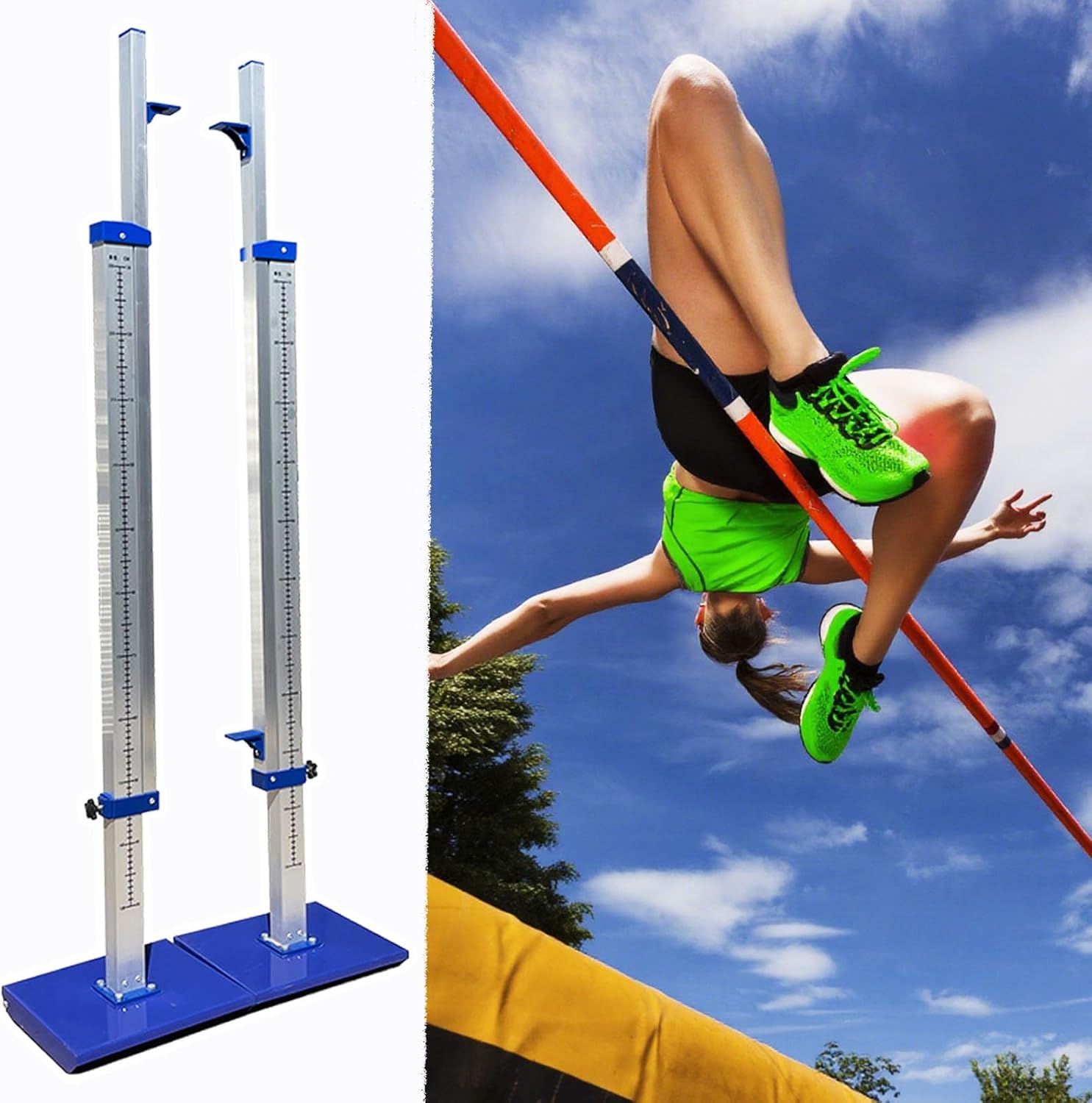 High Jump Standards for Professional & Youth Athletes, Mobile Training Stands with Wheels, Adjustable Track & Field Measuring Stick for Enhanced Performance