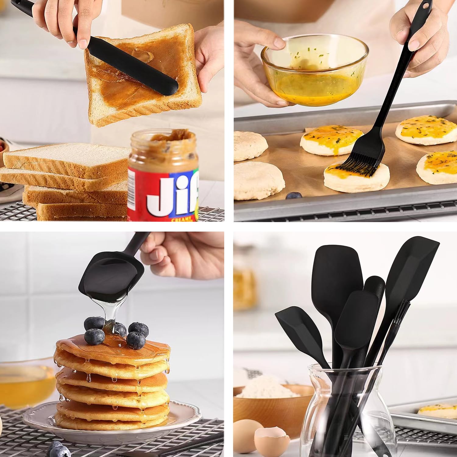 Juego de 6 espátulas de silicona de grado alimenticio, resistentes al calor, sin BPA, utensilios de cocina antiadherentes para cocinar, hornear y mezclar