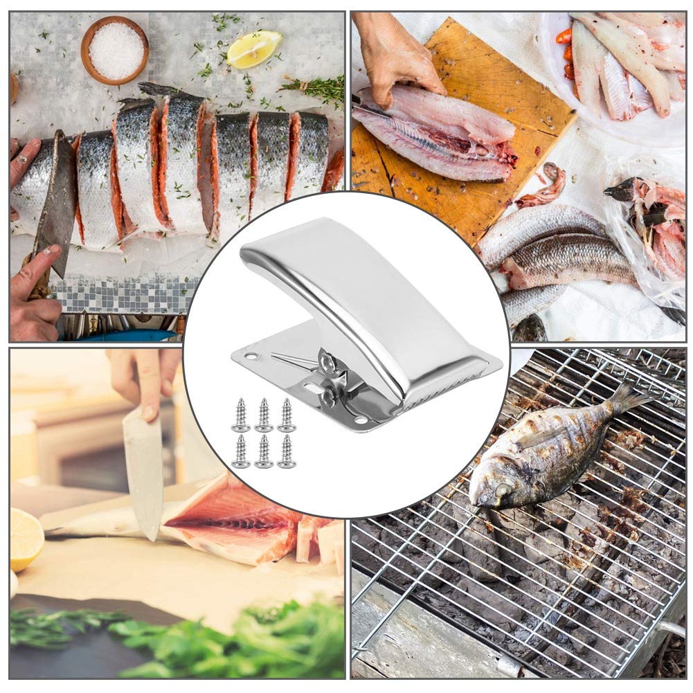 Leapiture 6 Pcs Fish Cleansing Fillet Clamps, Fish Safety Tail Clip Stainless Steel Fish Fillet Clamps with Screws Fish Cleaning Tools