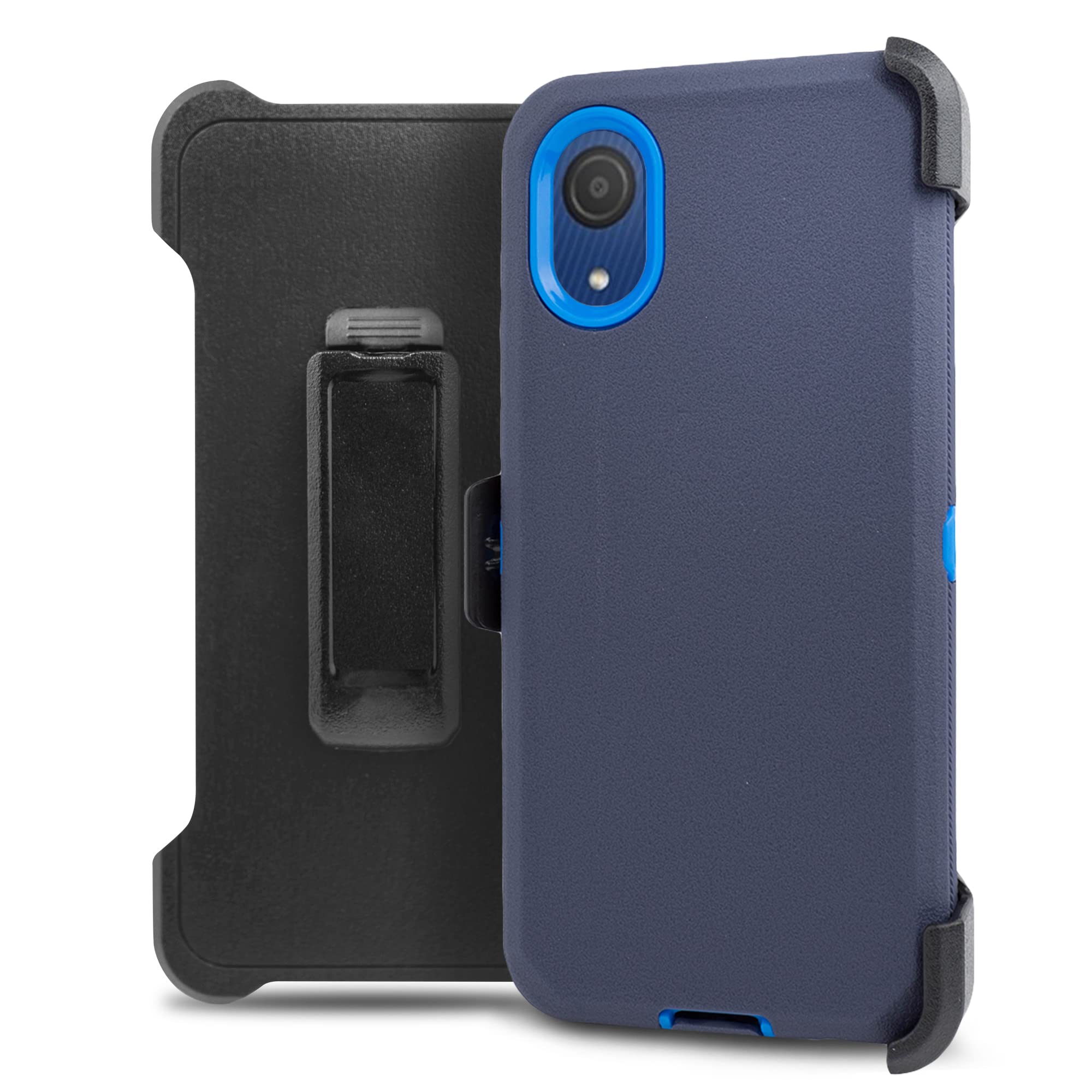 Thousandgear Compatible for Samsung Galaxy A03 CORE 2022 Holster Case with Built in Screen Protector Heavy Duty Protector Anti Shock Full-Body Protective Phone Cover (Navy)