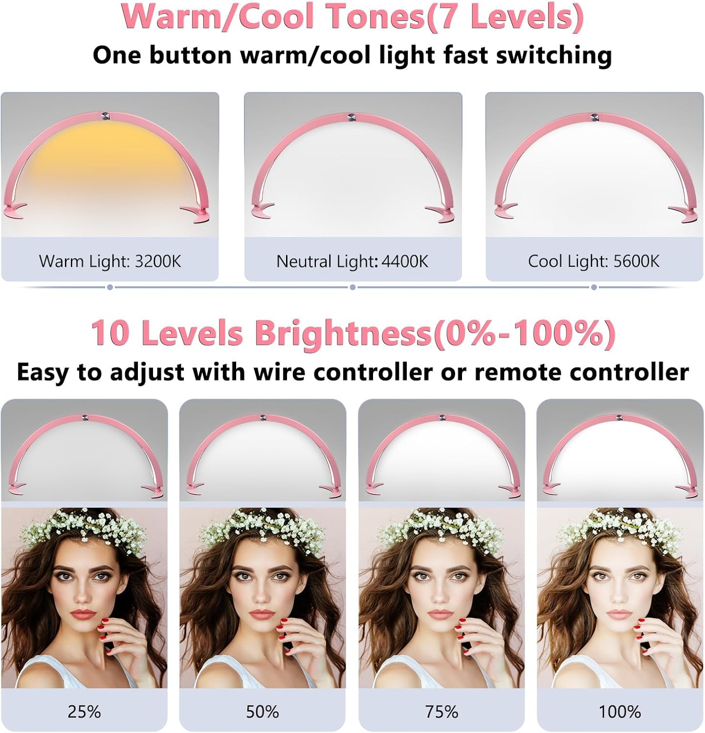 Half Moon Light for Nail Desk, 29in Foldable Half Moon Table Lamp with Wire Controller & Remote, Bright Arch Nail Light with 7 Cool/Warm Tones & 10 Brightness Levels