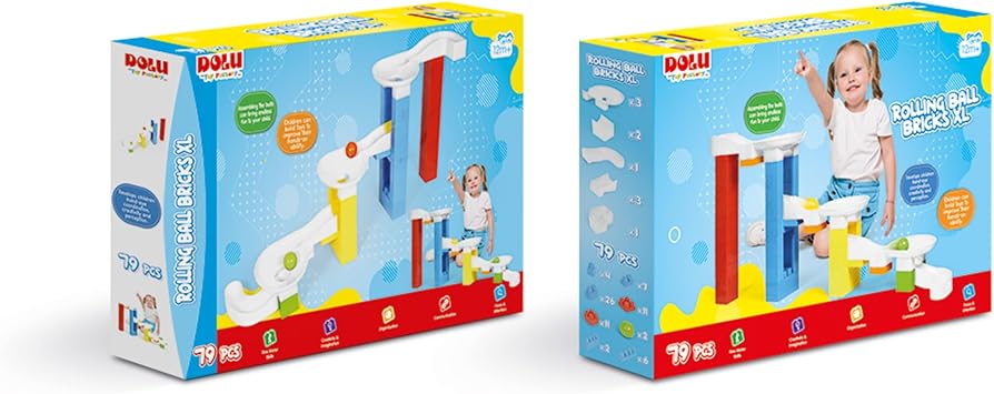 DOLU 79 Pcs Extra Large Rolling Ball Tower with Stacking Blocks Playset for Learning Game Play, Educational Toys for Kids and Toddlers Ages 12+ Months