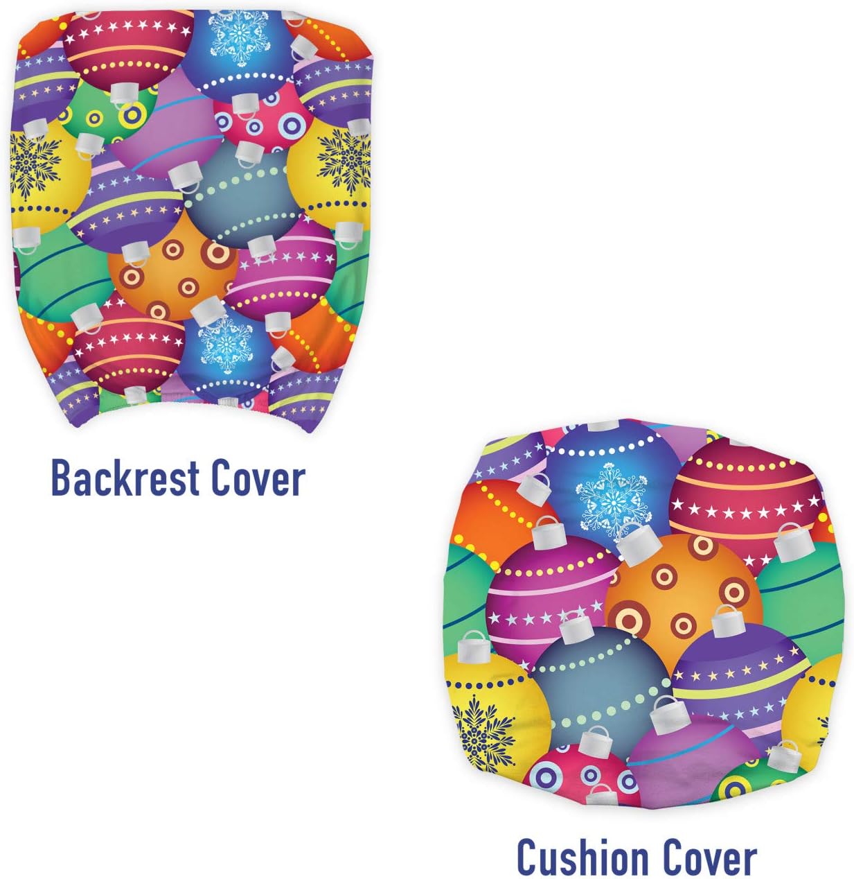 Ambesonne Christmas Office Chair Slipcover, Colorful Christmas Balls Different Retro Patterns Holiday Celebration Theme Print, Protective Stretch Decorative Fabric Cover, Blue Grey Purple Yellow