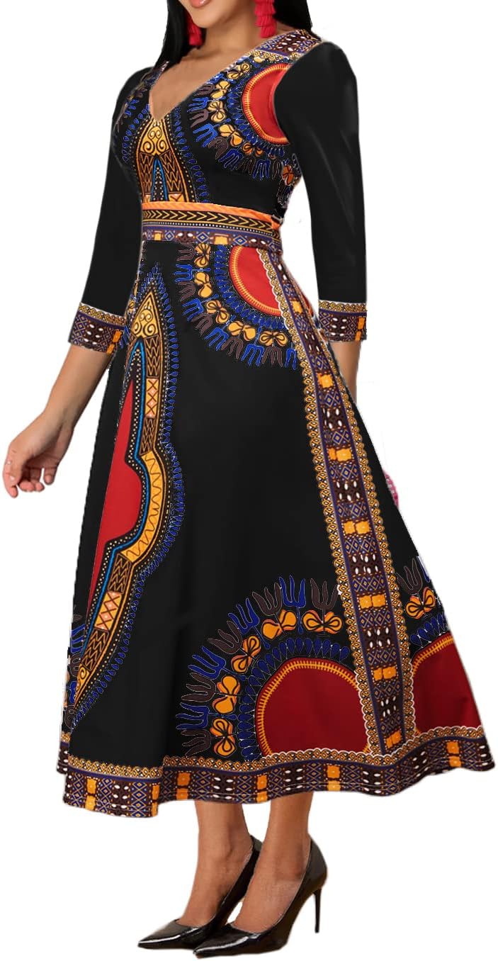 African Long Dresses for Women Elegant Church Dresses Print Maxi Dress High Waist Cocktail Bohemian Vintage Party Outfits - Image 3