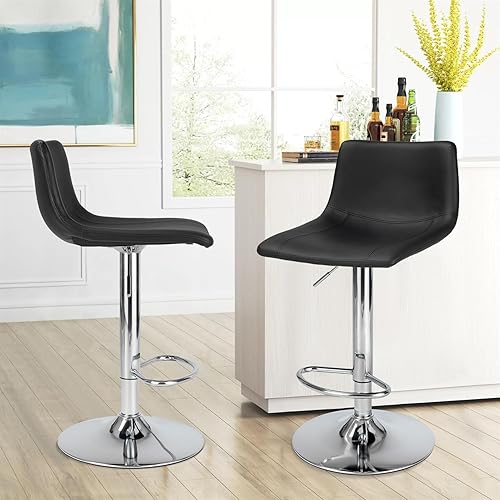 Miniatura 4 de Finnhomy Taburetes de bar modernos de piel sintética, juego de 2 taburetes de bar de altura de mostrador, taburetes de bar giratorios con reposapiés