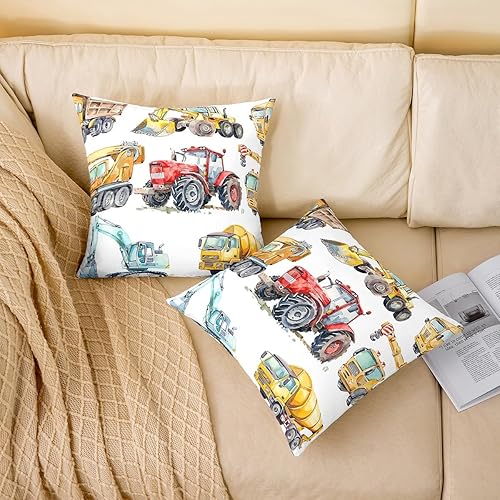 Miniatura 2 de Fundas de almohada decorativas para excavadora para niños, fundas de almohada retro para sofá del hogar, fundas de cojín para tractor, maquinaria de