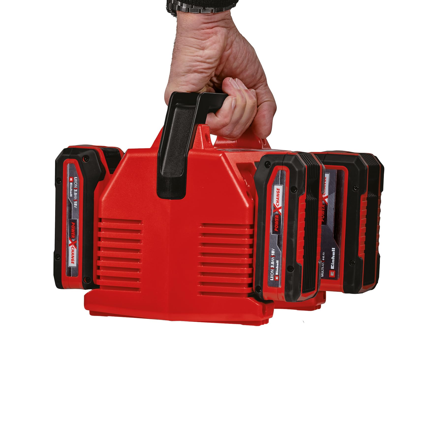 Einhell Chargeur Power X-Quattrocharger 4A Power X-Change (li-ION, 18V, Charge simultanée de 2 Batteries, indicateur d’état LED 6 Positions)