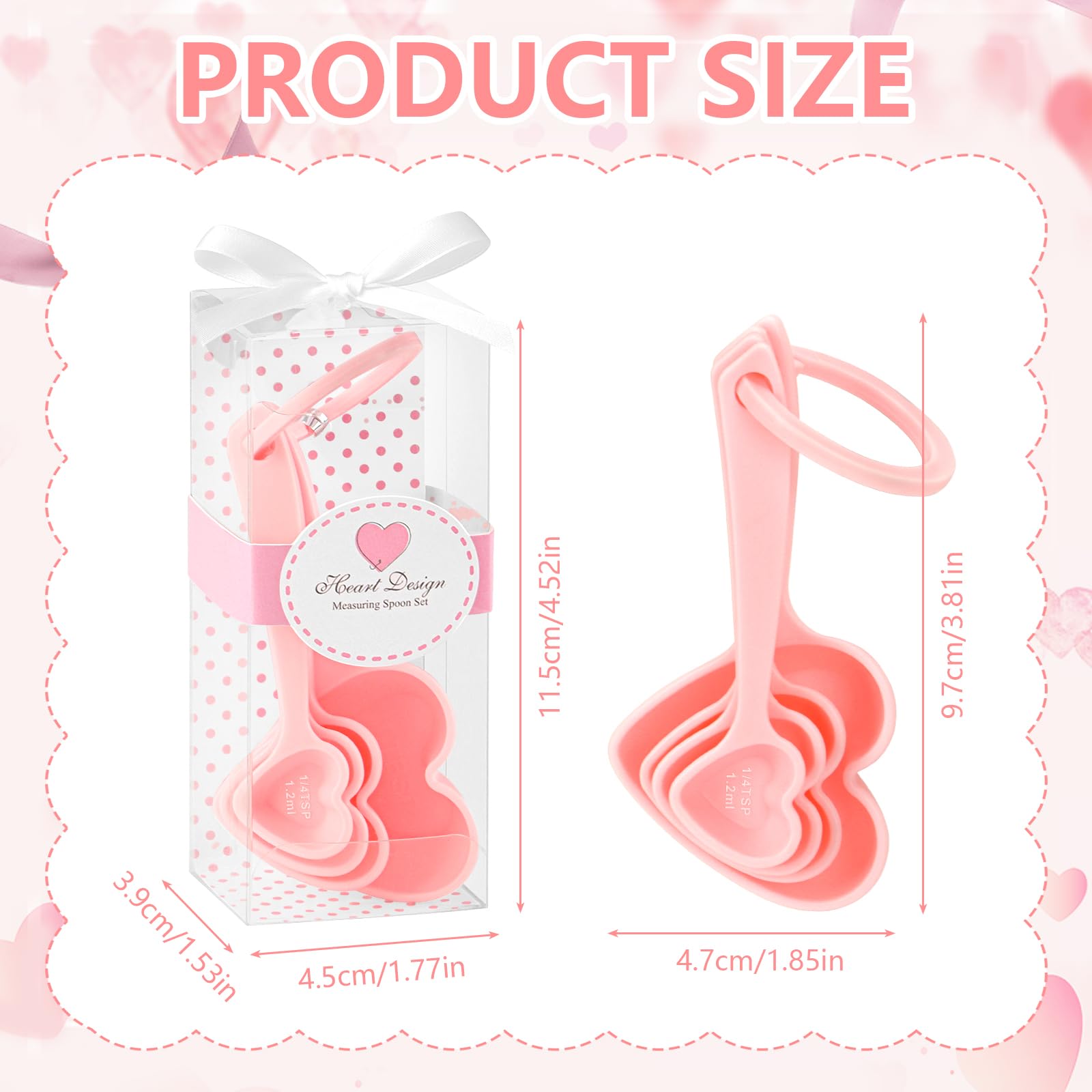 50PCS Heart Shaped Measuring Spoons Plastic Measuring Spoons Party Favors for Guests Bridal Shower Party Decorations Souvenirs Gifts Individual Packaging Box(Pink)