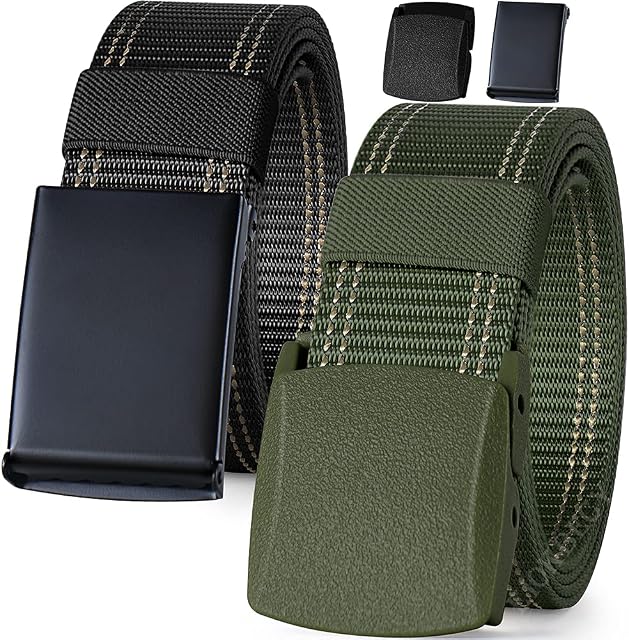 Nylon Work Belts, Casual Outdoor Belt for Men and women, Adjustable Tactical Military Belts with Quick-Release Metal Buckle, Black Canvas Belt Length 51(130cm)