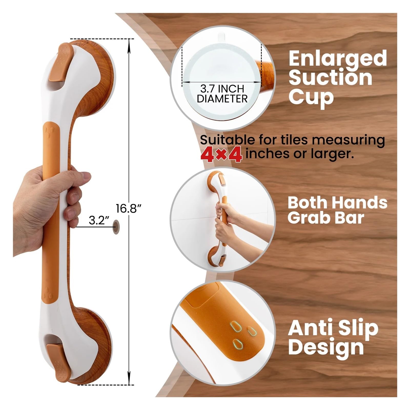 Barras de apoyo for ducha, sin perforaciones, manija baño, antideslizantes, ventosas seguridad, barra for bañera, for niños mayores Para ducharse(1pcs)