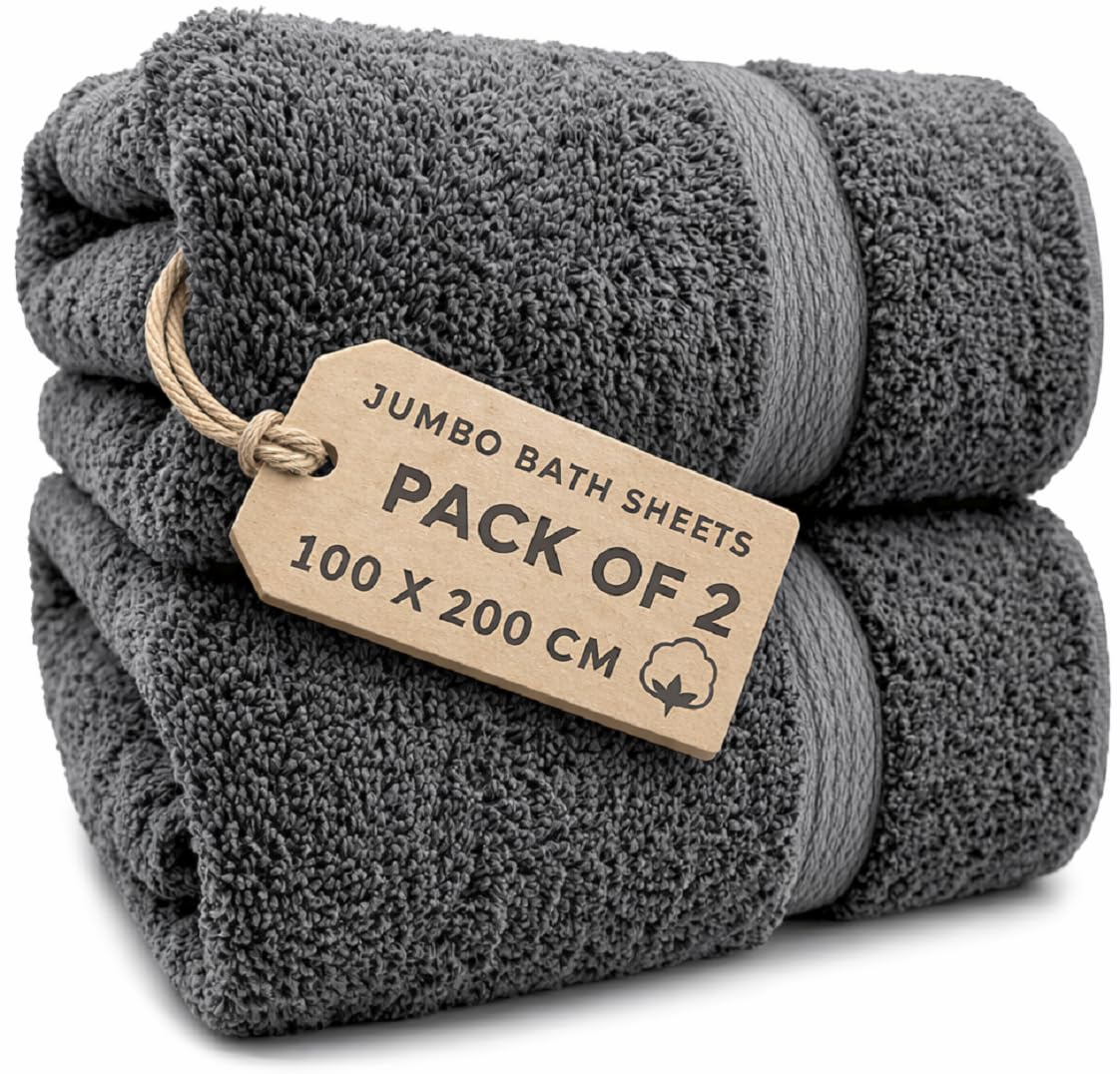 EDB 2X Extra Large Super Jumbo Bath Sheets Towels 100 cm W x 200 cm L Body Wrap Premium Quality 100% Egyptian Cotton Beach, Gym, Spa, Hotel Towel Set Super Soft XL Bath Towel 600-GSM (Charcoal) — image 1
