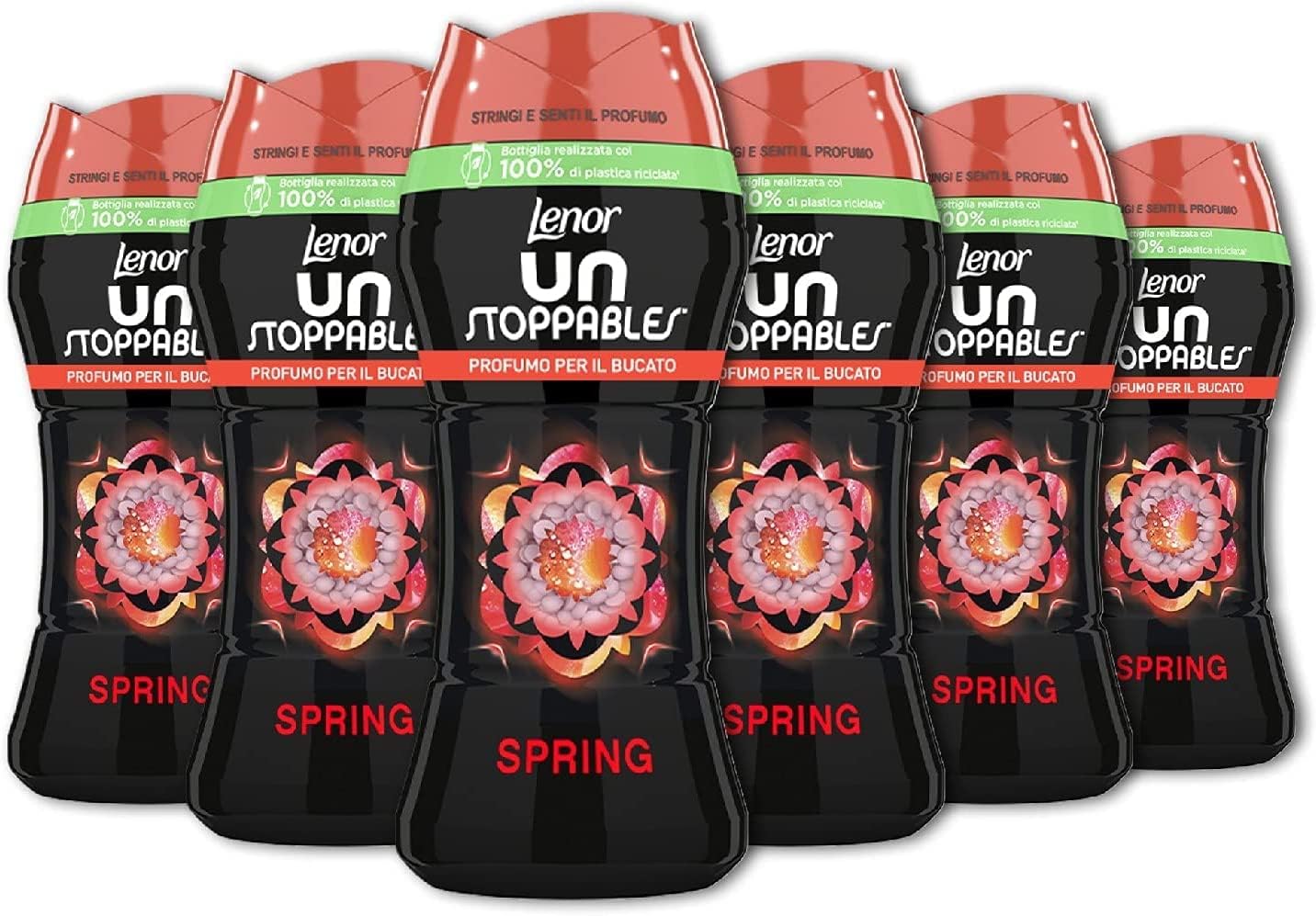 Lenor Profumatore Bucato Perle Profumate Lavatrice, Unstoppables Spring, Confezione da 6 (6 x 210 g), Intensificatore di Profumo, Maxi Formato, 100% Plastica Riciclata