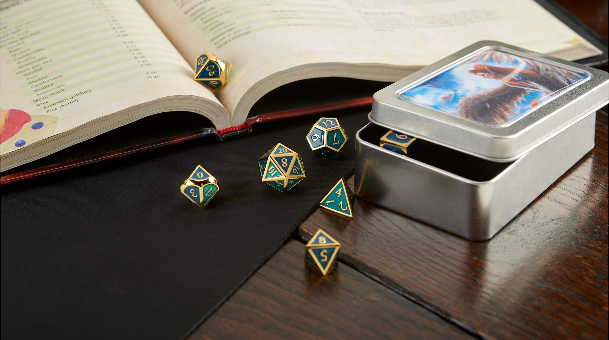Set De Dados Y Ruleta Metálicos 7en1 Para D&D 2024 – Diseño Dragón Con Estuche Regalo – Ideal Para Juegos De Rol Y Mesa (Negro/Dorado)