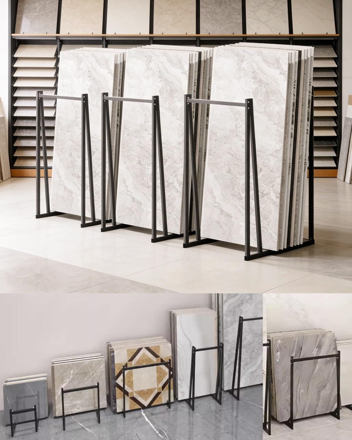 Banco di mostra del campione delle mattonelle di forma di U per il materiale da costruzione, scaffale dell'organizzatore di stoccaggio di forniture d'arte,