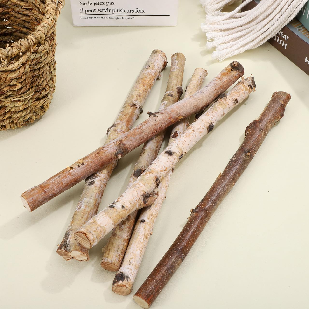 HOMSFOU 6pcs Small Birch Logs for Fireplace Unfinished Wood Crafts DIY Home Decorative Burning Fireplace Log Set for Christmas Flower Arrangement and DIY Crafts Use 30cm