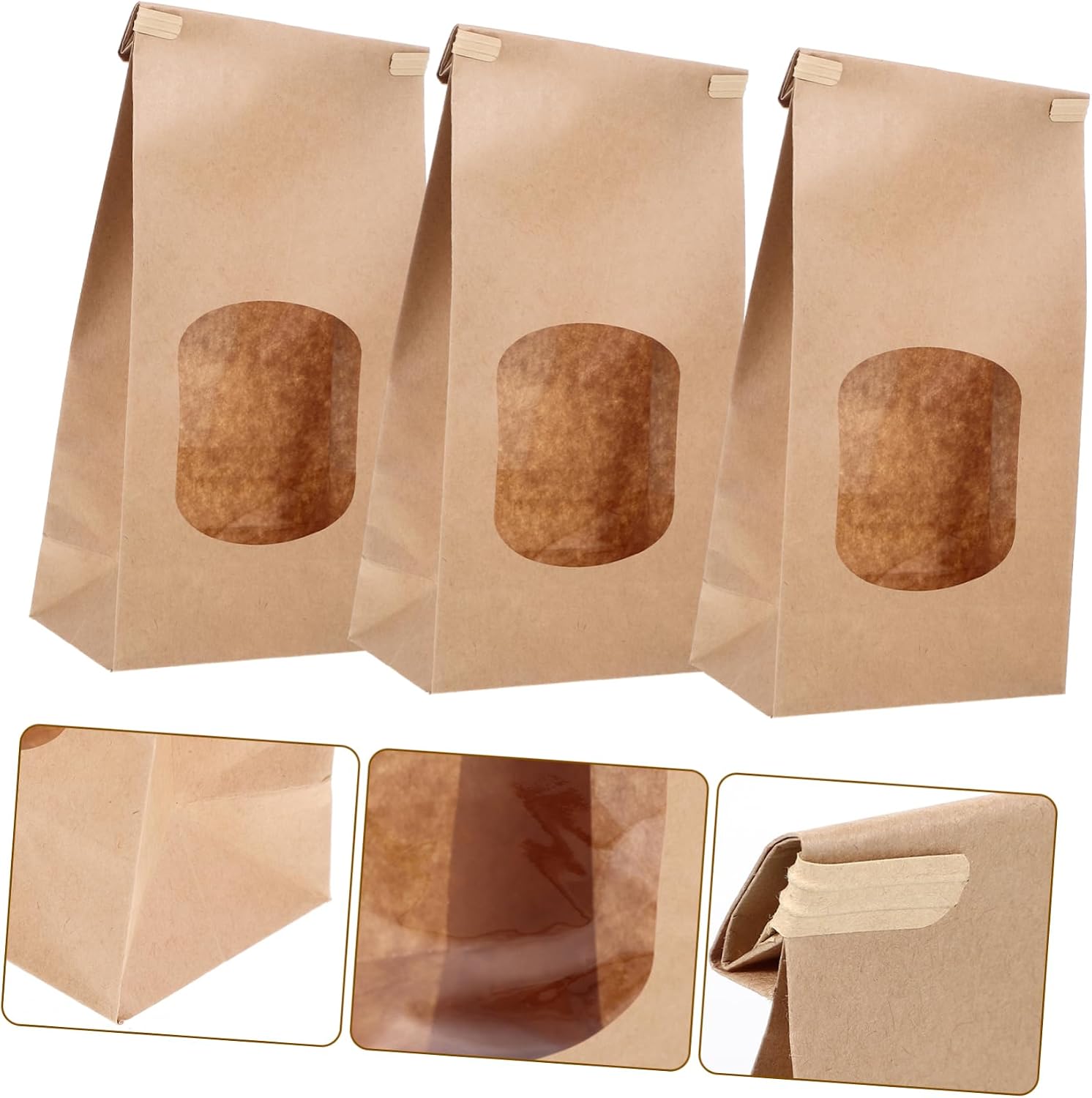 50pcs Kraft Paper Bread Bags Window Grease-resistant Homemade Bread Packaging Small Baking Pouches for Cookies Donuts and Sandwiches