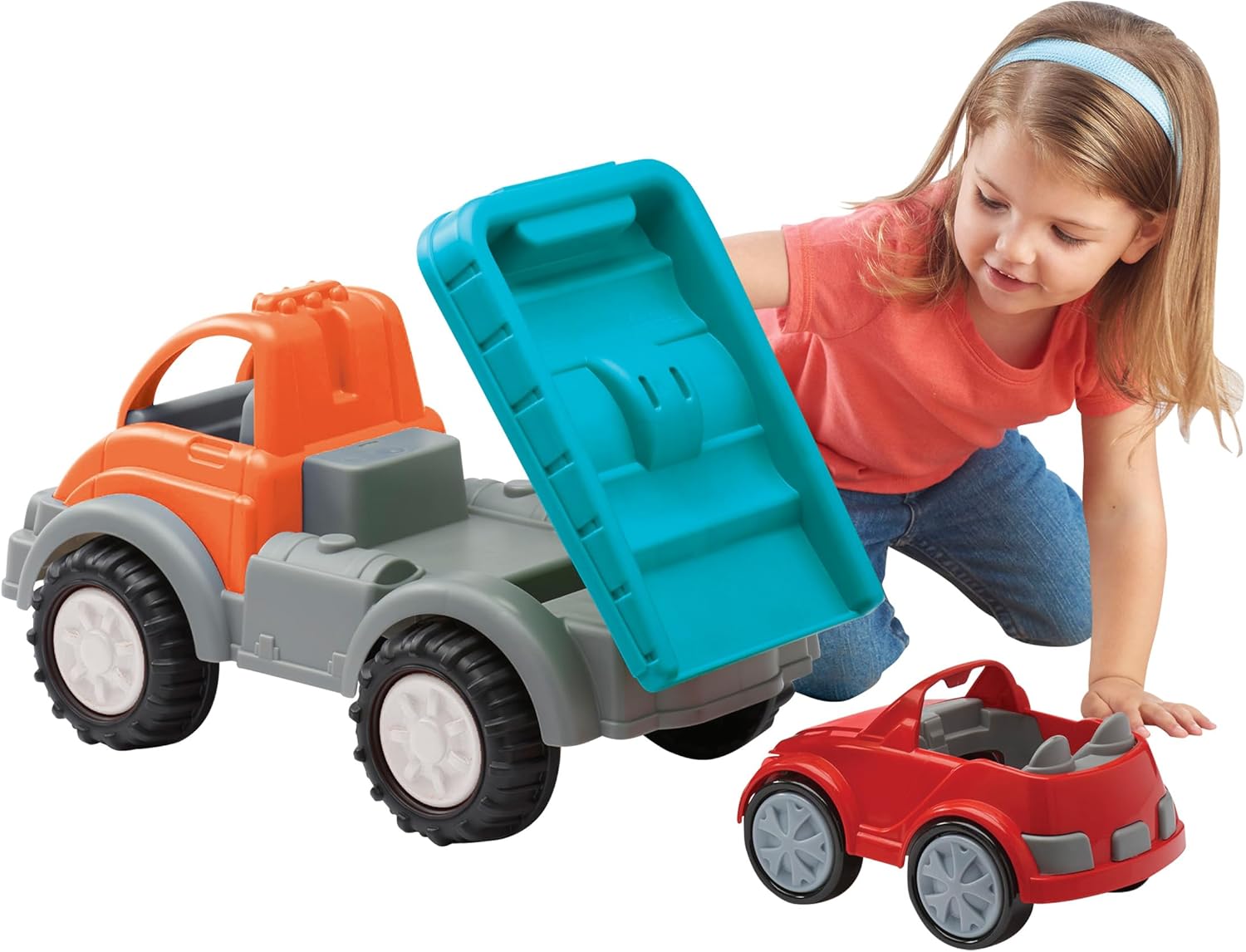 American Plastic Toys Gigantic Car Hauler Truck for Toddlers with Tilting Bed for Indoor or Outdoor Play, Comes with Separate Toy Car for Towing