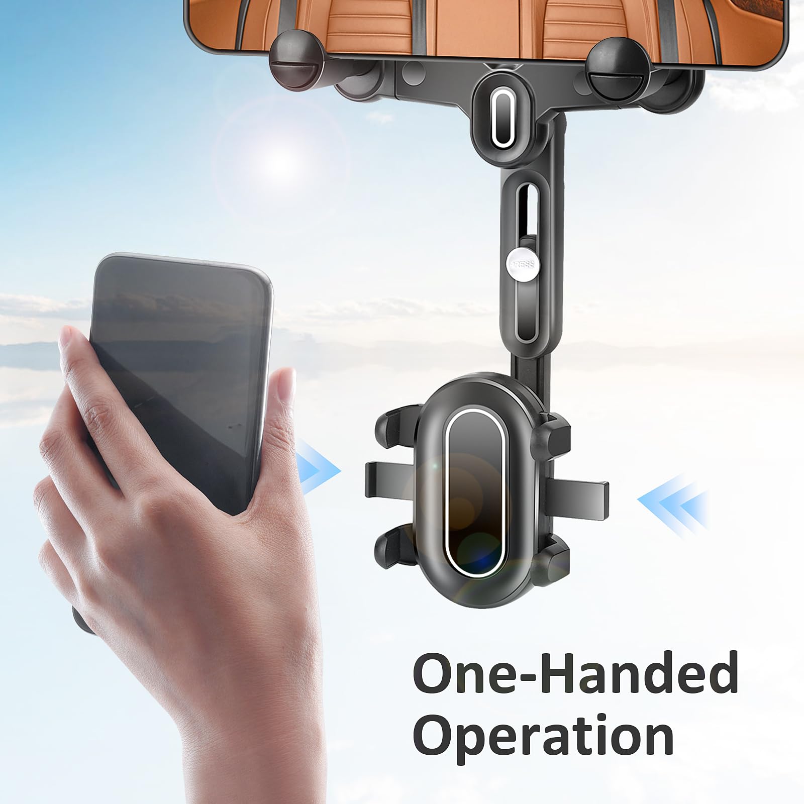 Support Téléphone Rétroviseur Voiture Rotatif 360° – Fixation Rétroviseur, Une Main, Compatible IPhone & Android