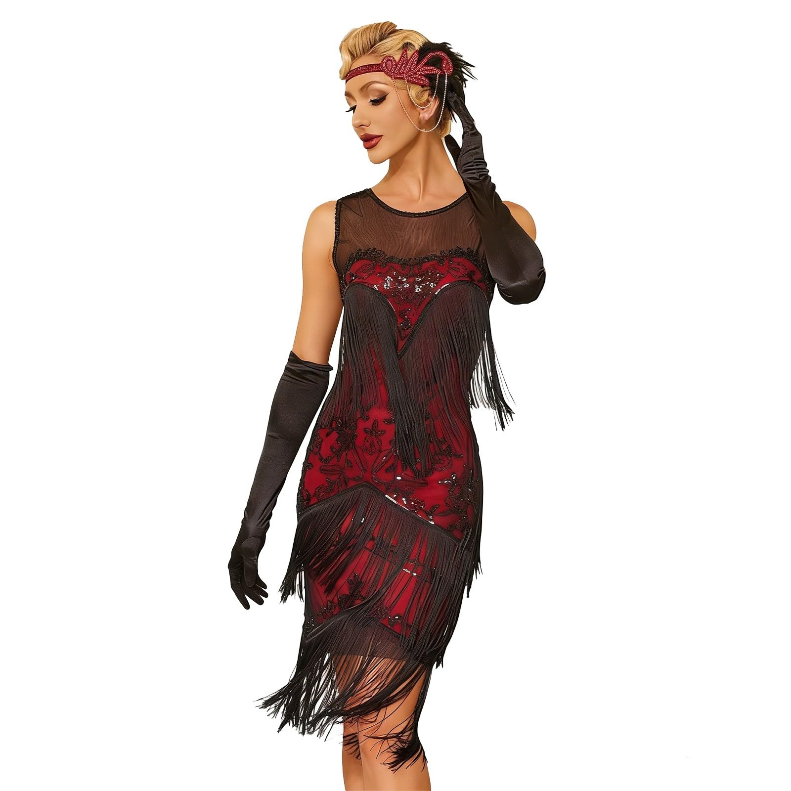 Robe ete Femme décontractée Confort, Robe de Cocktail à Franges brodées avec Sequins et Jupe Assortie