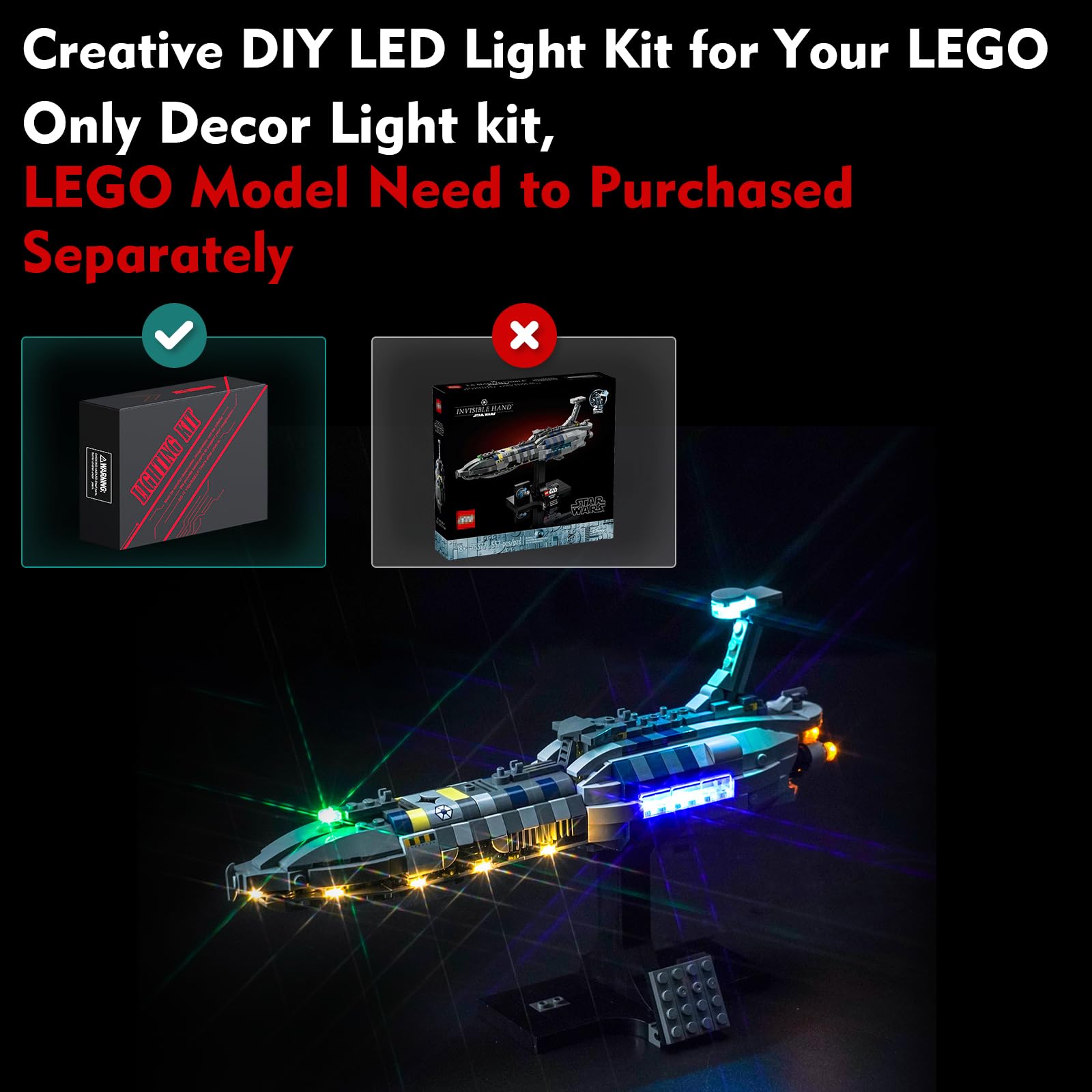Light Kit for Lego Invisible Hand Starship Lighting Set for Lego 75377 Star Wars Invisible Hand Starship, Not Include Models - Image 2