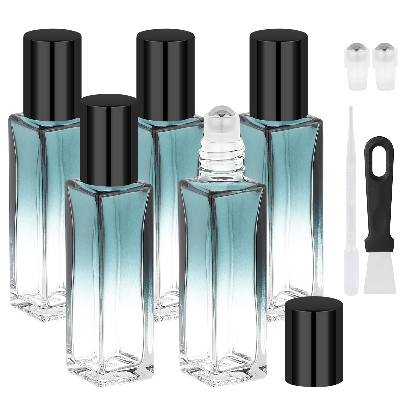 Segbeauty 0.34oz Glass Roller Bottles for Essential Oils, 5 Pack of 10ml Green Empty Rollerball Bottles for Oil, Anointing Oil Bottle for Travel