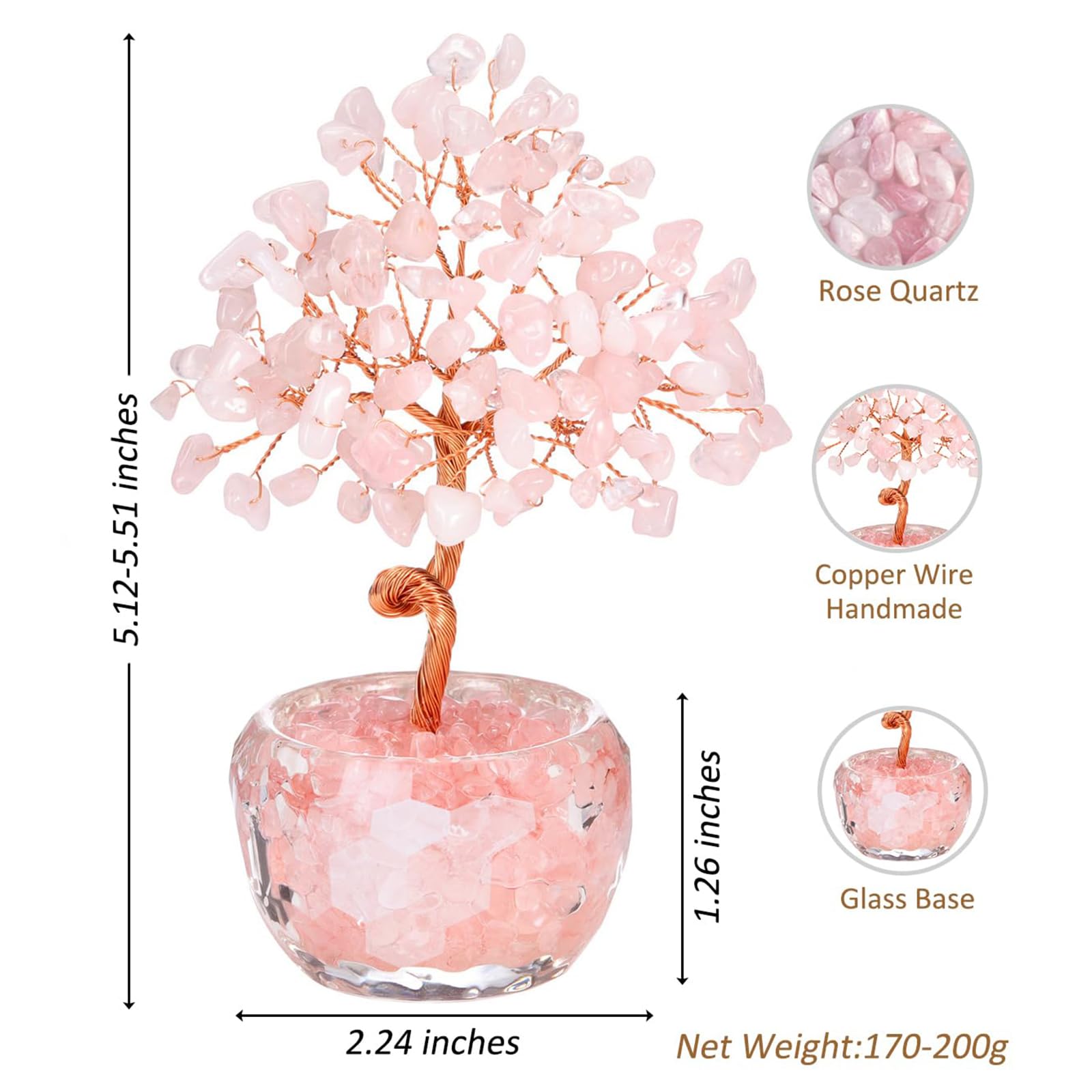 Albero di Cristallo Quarzo Rosa - Bonsai 7 Chakra per Amore e Armonia, Decorazione Zen Regalo Originale per Donna