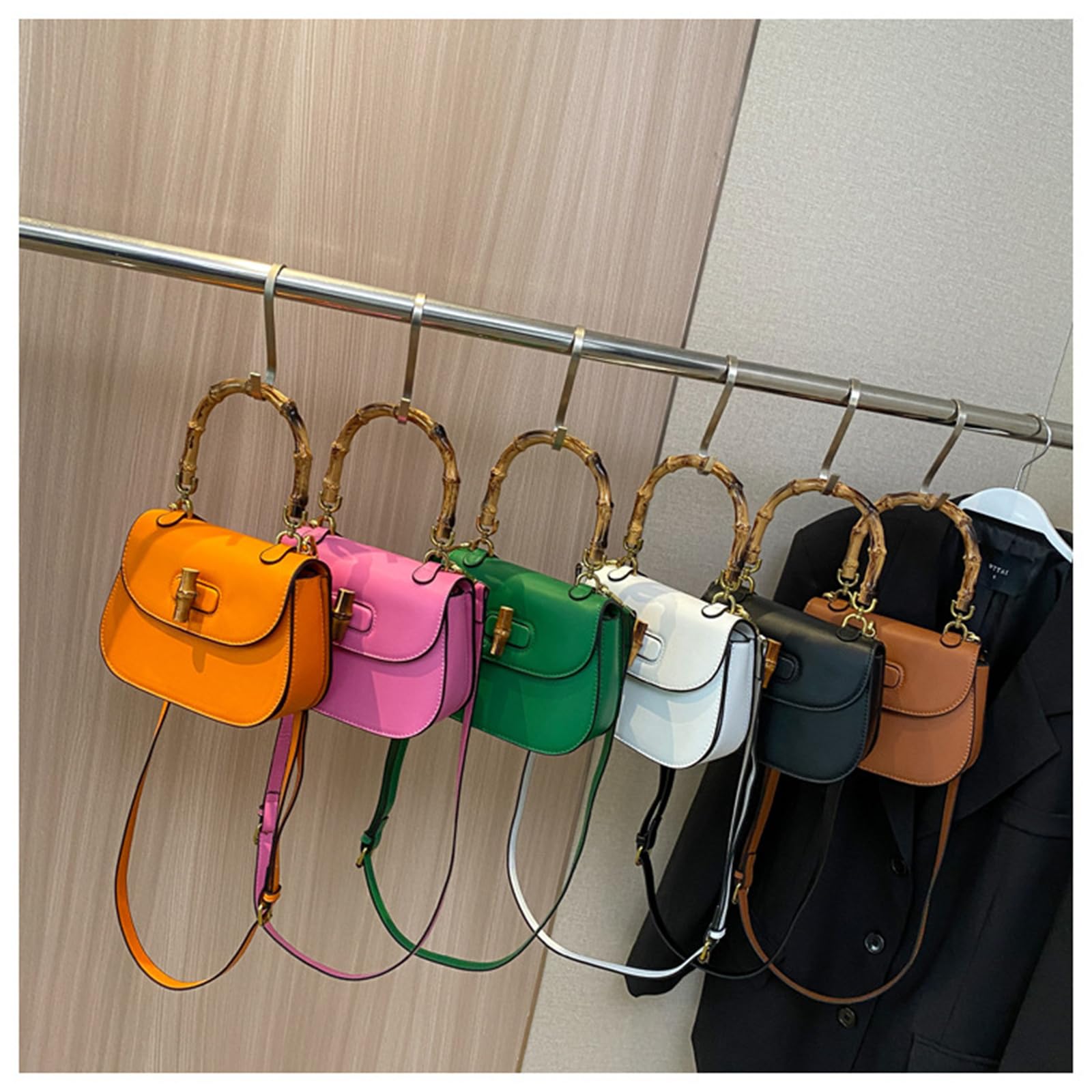 Damen-Leder-Tragetasche, Bambus-Form, Tragegriff oben, Umhängetasche, Vintage, Schultertasche