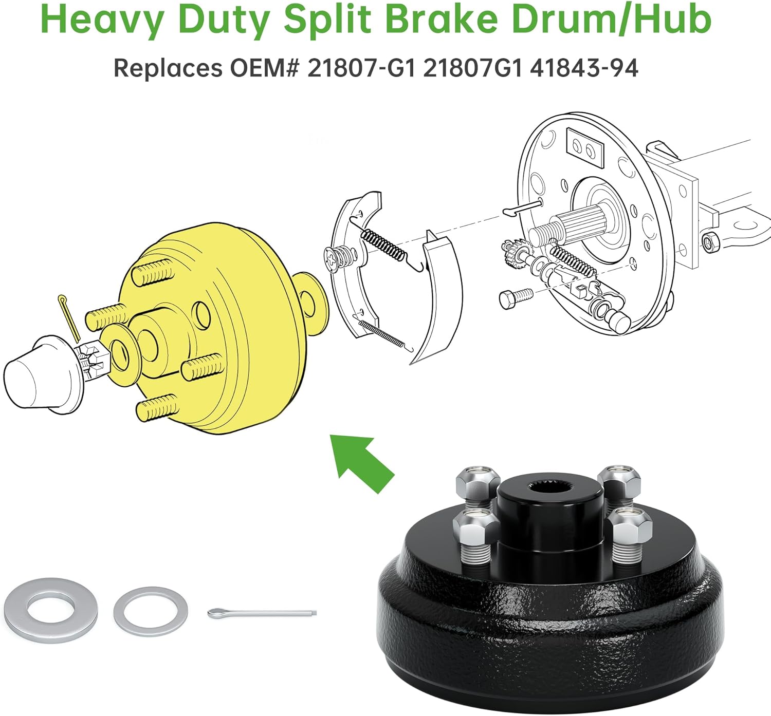 10L0L Golf Cart Brake Drum Hub Assembly for EZGO TXT 1991-up with 4 Cycle Gas Engines Replace OEM 21807-G1 21807G1 41843-94