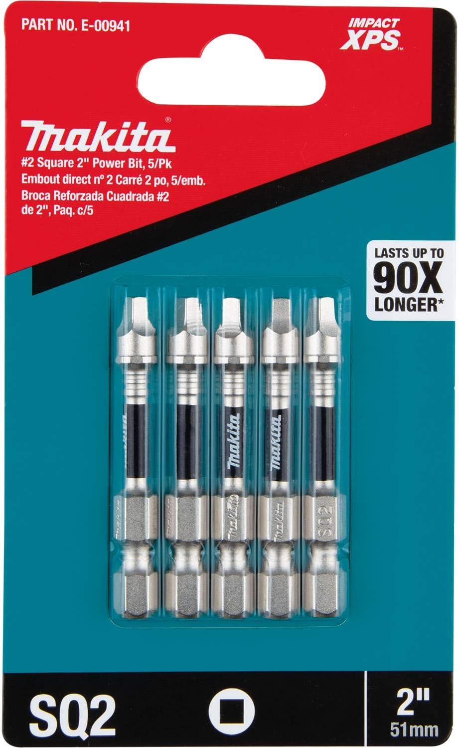 Makita E-00941 Impact XPS™ #2 Square 2" Power Bit, 5/pk
