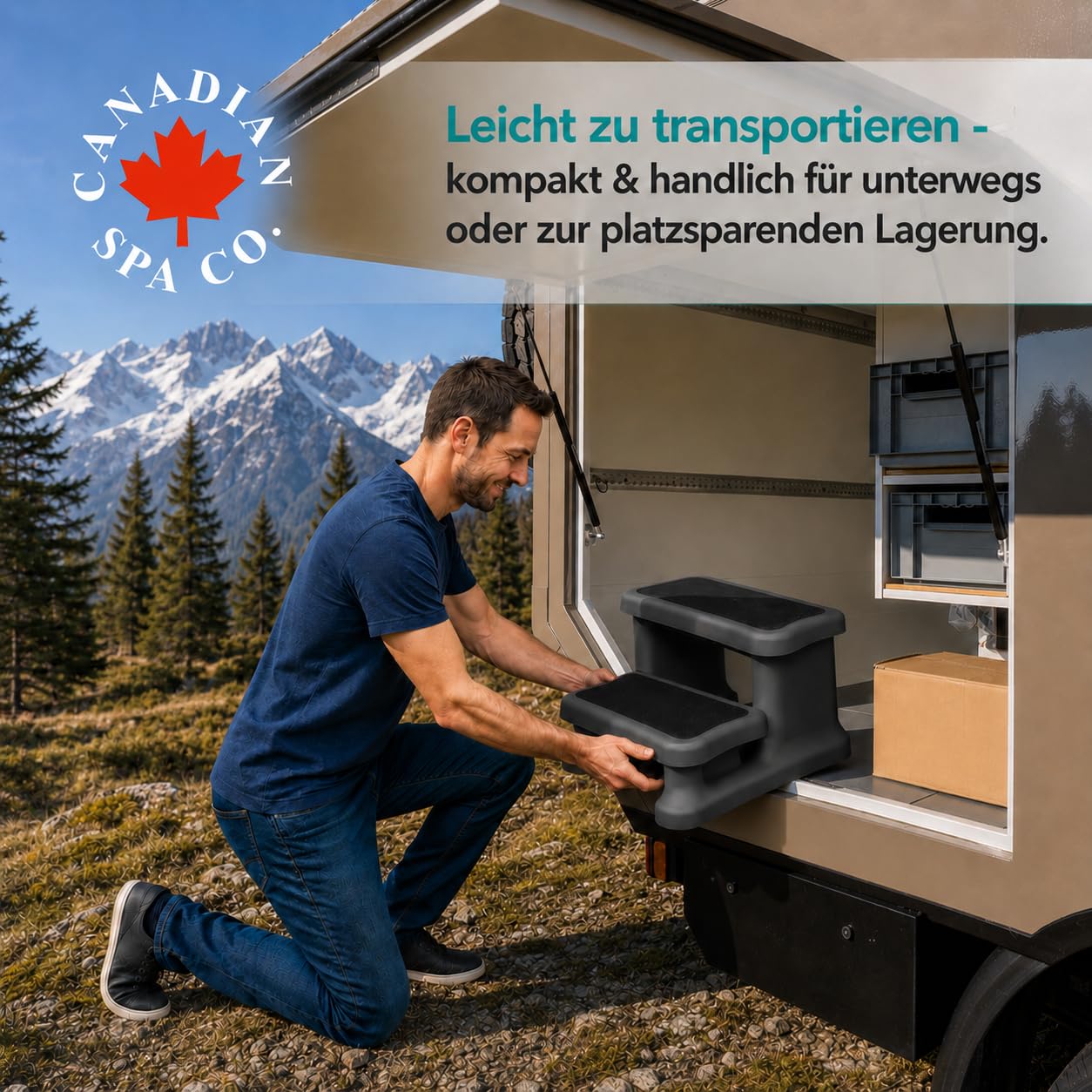 CANADIAN SPA CO. Camping Trittstufe, 2 Stufen, tragbare Doppeltrittstufe, rutschfeste Einstiegshilfe für Wohnmobil und Wohnwagen, 40x72x52 cm