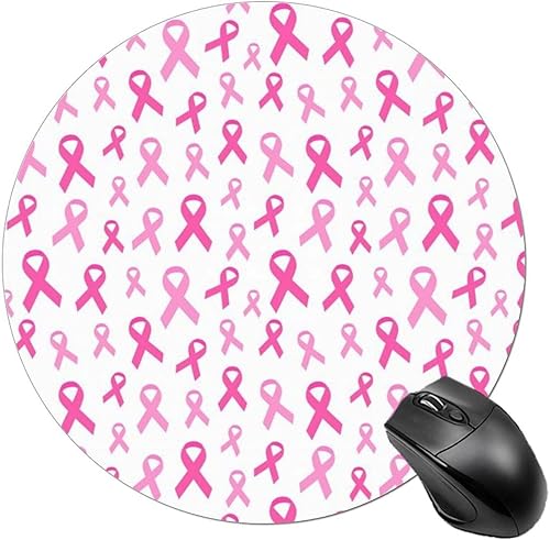 Alfombrilla de mouse para mujer, decoración de oficina, alfombrilla de mouse de goma antideslizante redonda (cinta rosa para cáncer de mama)