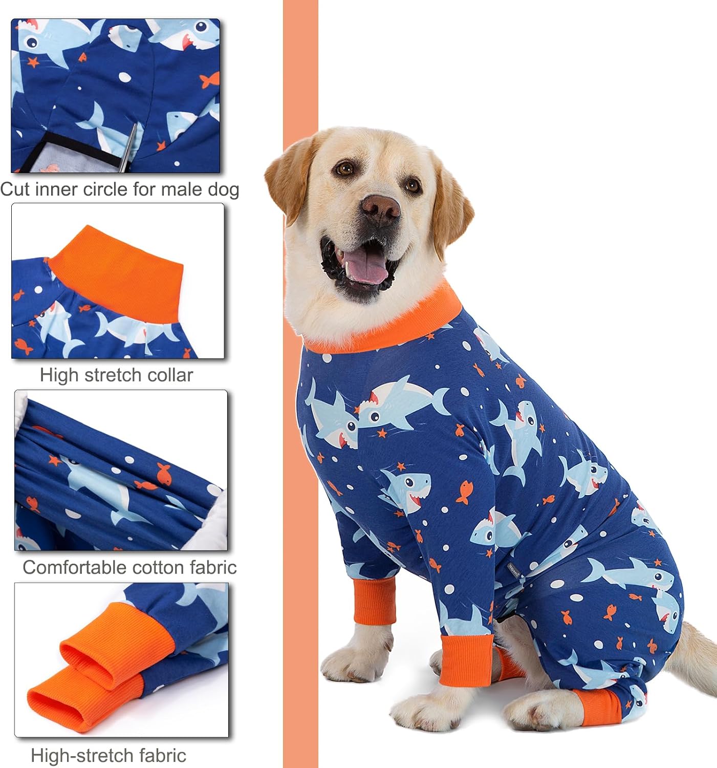 Dog Recovery Suit After Surgery Female Male, Medium Large Dog Neuter Shirt Cone Alternatives Prevent Licking Surgical Onesies (Blue Shark, 5XL)