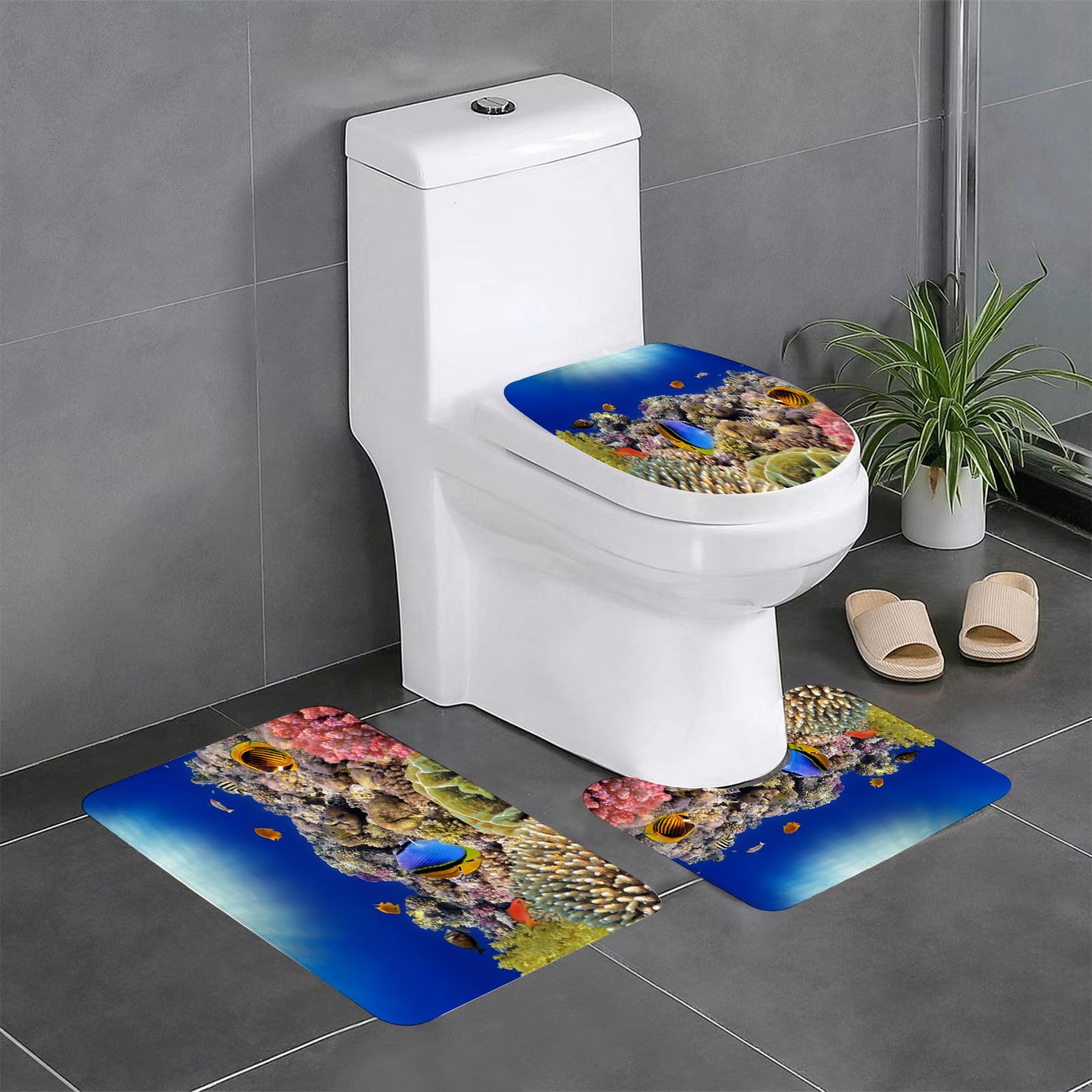 AELKSP 3 Piece Non Slip Bathroom Rugs Set,Luxury Thick Microfiber Shaggy Bath Mat Sets,Underwater world. Coral fishes of Red sea.,Machine Washable Bathroom Mats Carpet