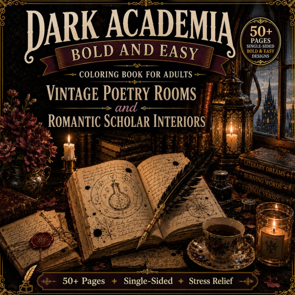 Dark Academia Cozy Interiors Coloring Book for Adults: Cozy Scholar Rooms, Candlelit Reading Corners, Vintage Writing Desks and Aesthetic Literary ... and Easy Coloring Book Series for Adults)