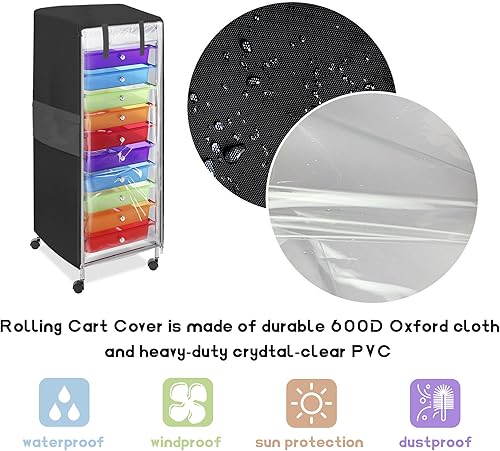 Miniatura 5 de Cubierta de carrito rodante de 10 cajones, se adapta a estantes de 13 pulgadas de largo x 15 pulgadas de profundidad x 34 pulgadas de alto, un panel