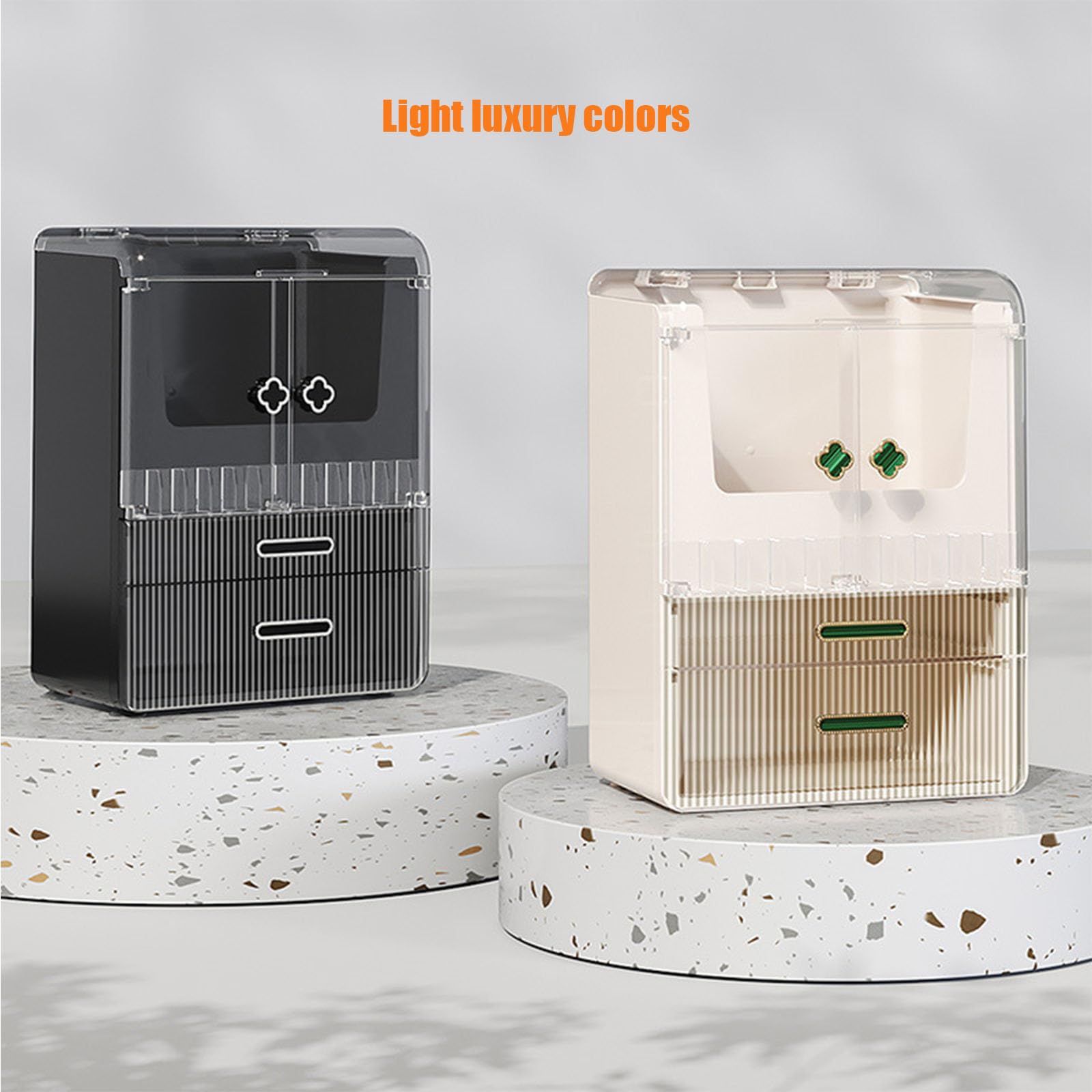 Organizador de Maquillaje Vanity Maquillaje Caja de Almacenamiento de cosméticos Cajones con Tapa de Doble Puerta Transparente Vitrinas portátiles Impermeables a Prueba de Polvo,Negro