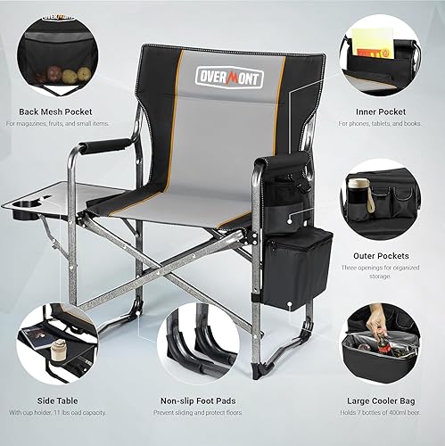 Miniatura 6 de Overmont Oversized Lightweight Camping Chair - Comfortable Heavy Duty Foldable Directors Chairs with Side Table & Cooler Bag for Outside Camp Beach
