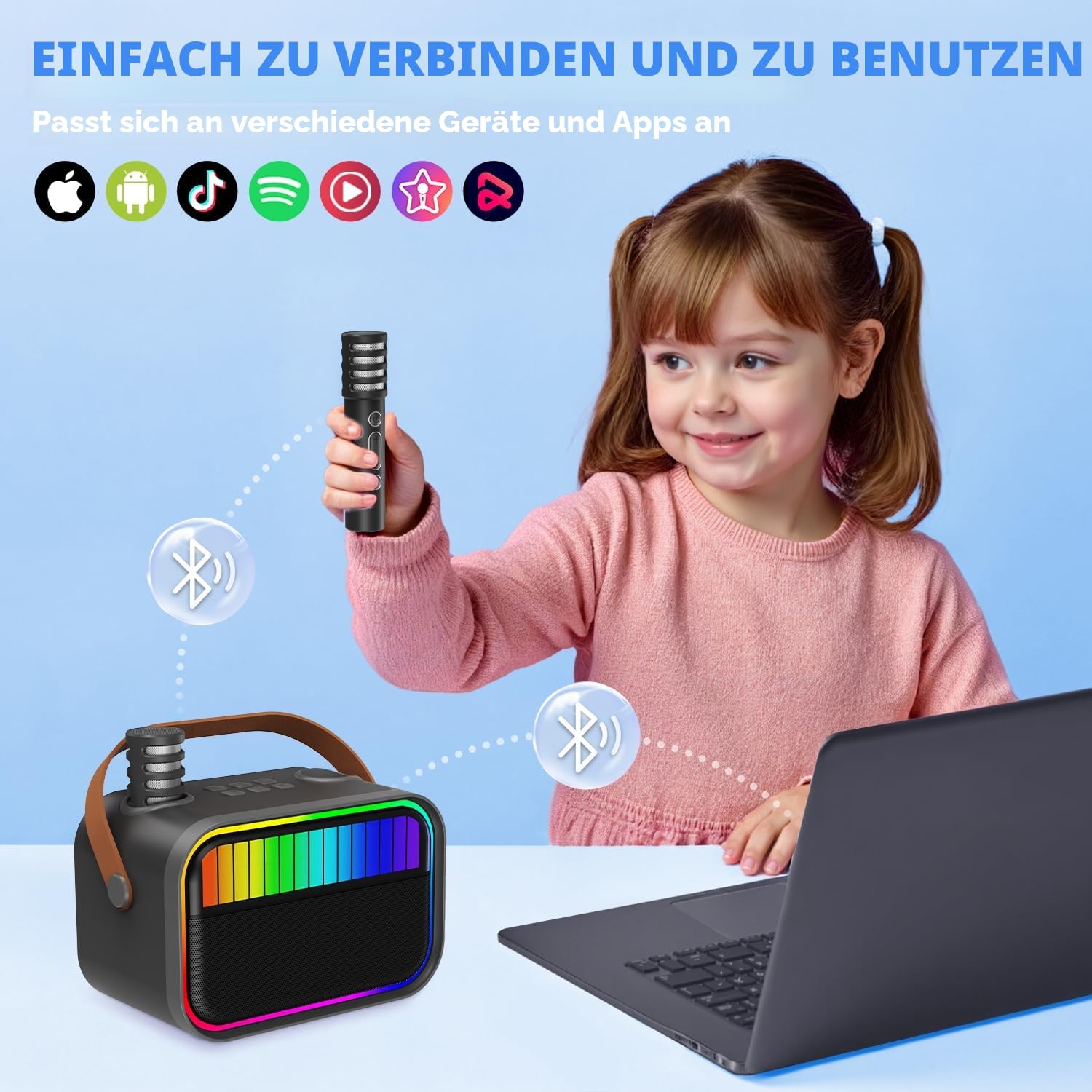 Karaoke Maschine für Kinder und Erwachsene, Kinderspielzeug für 3–12 jährige Mädchen Geburtstagsgeschenk, tragbarer Karaoke Maschine mit 2 Mikrofonen, Mädchengeschenk für Mädchen (Schwarz)